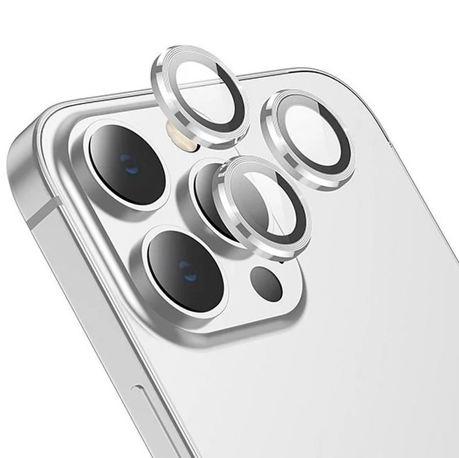 Фото Защитное стекло Metal Classic на камеру (в упак.) для Apple iPhone 15 Pro (6.1") / 15 Pro Max (6.7") (Серебряный / Silver) в магазине vchehle.ua