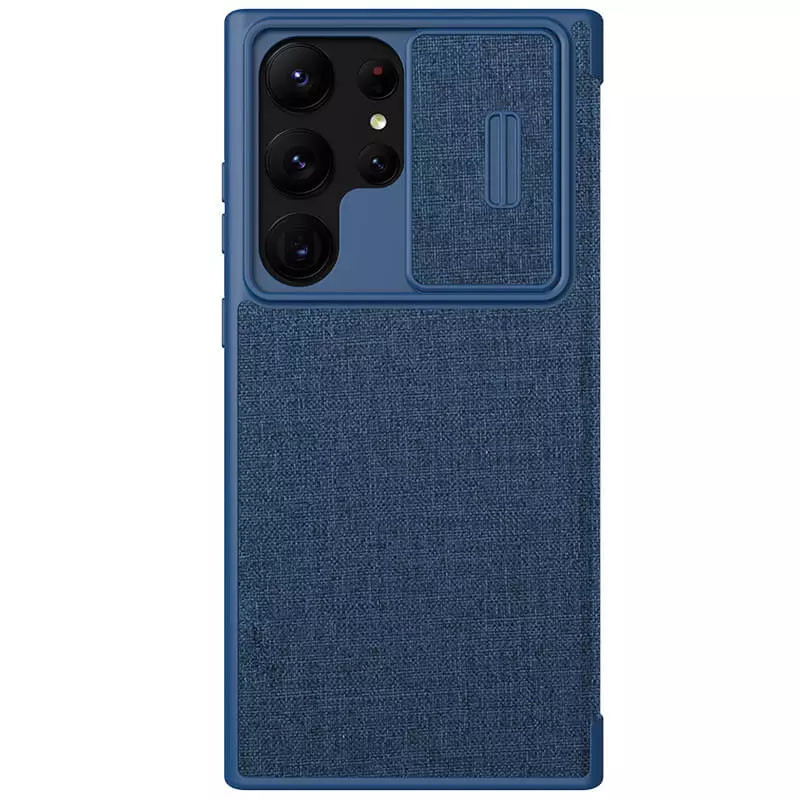 Фото Кожаный чехол (книжка) Nillkin Qin Pro Cloth Camshield для Samsung Galaxy S23 Ultra (Синий) на vchehle.ua