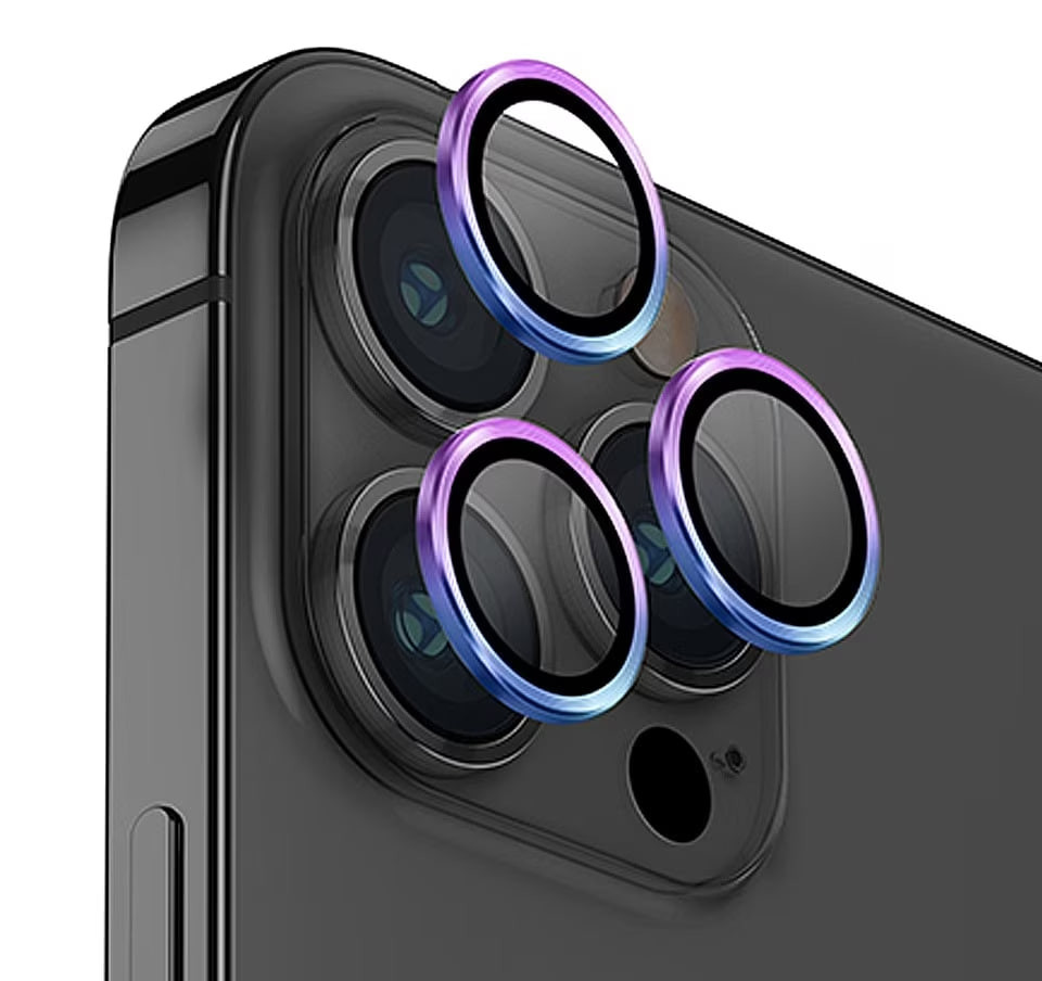 Фото Защитное стекло Metal Classic на камеру (в упак.) для Apple iPhone 14 Pro (6.1") / 14 Pro Max (6.7") (Сиреневый / Rainbow) в магазине vchehle.ua