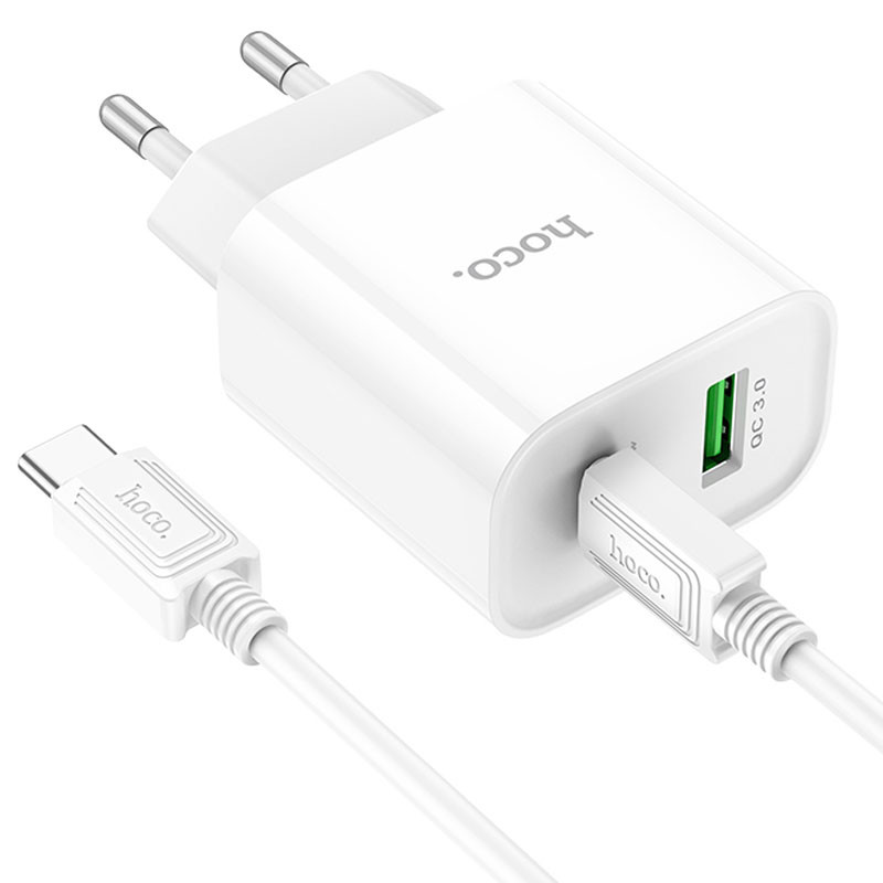 Фото МЗП Hoco C80A Plus Rapido PD20W+QC3.0 (1USB-A/1C) + кабель Type-C to Type-C (White) в маназині vchehle.ua