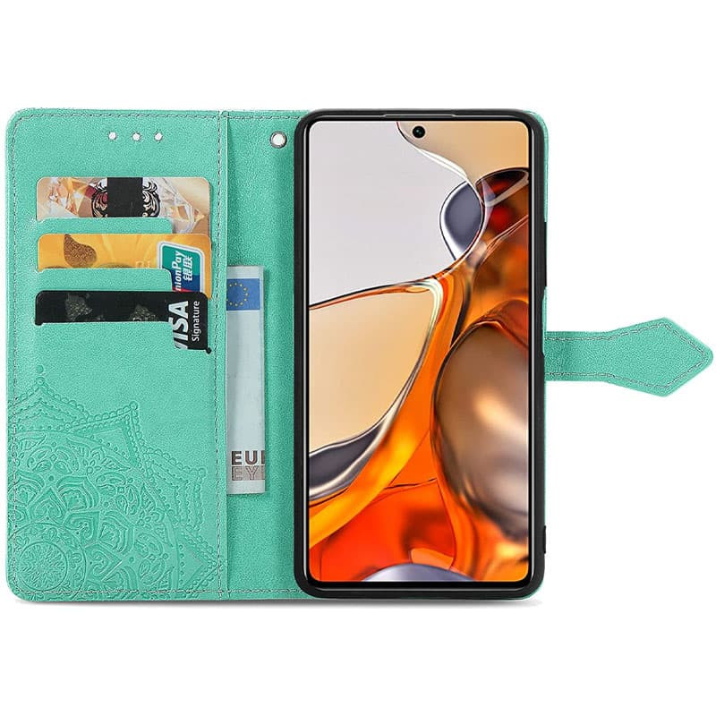 Фото Шкіряний чохол-книжка Art Case з візитницею на Xiaomi Poco X4 Pro 5G (Бірюзовий) в маназині vchehle.ua