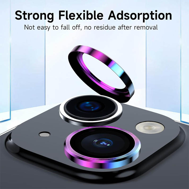 Захисне скло Metal Classic на камеру (в упак.) на Apple iPhone 14 (6.1") / 14 Plus (6.7") (Бузковий / Rainbow) в магазині vchehle.ua