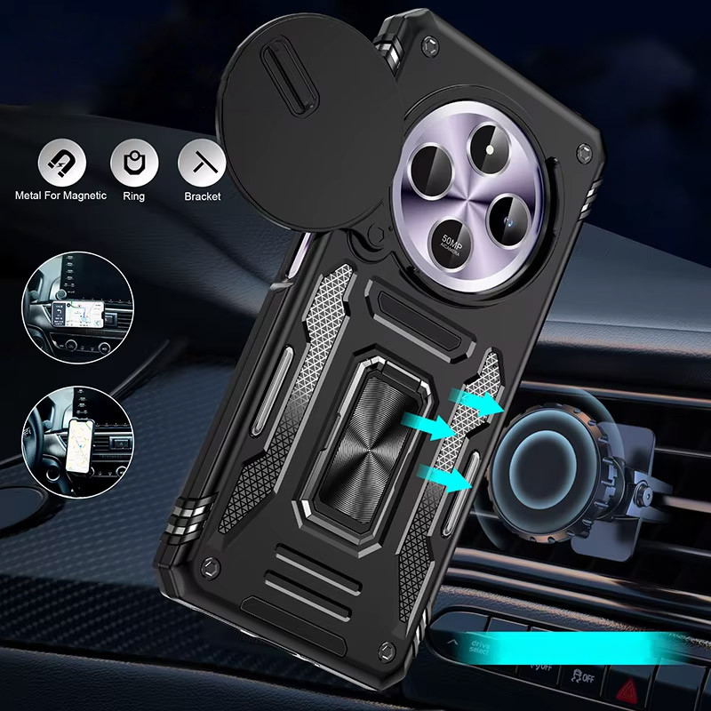 Фото Удароміцний чохол Camshield Army Ring на Xiaomi Redmi 14C / A4 / Poco C75 (Чорний / Black) на vchehle.ua