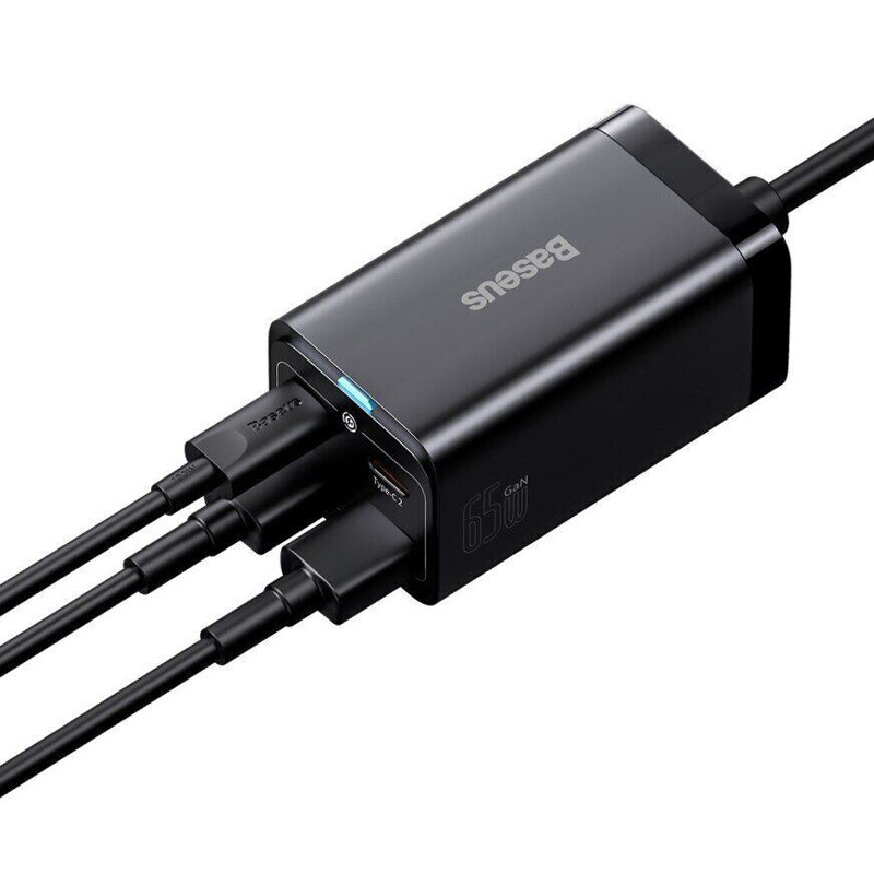 МЗП Baseus GaN3 Pro 2хType-C+2USB 65W EU (з Cable Type-C to Type-C 100W (20V/5A) 1m) (CCGP04) (Black) в магазині vchehle.ua