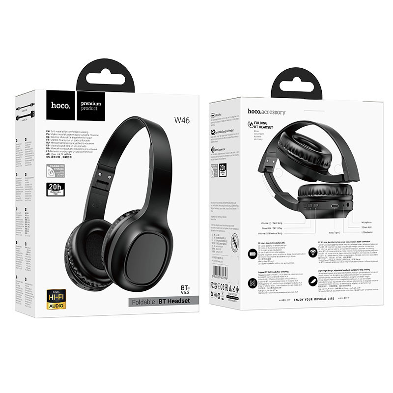 Уцінка Накладні бездротові навушники Hoco W46 Charm (М'ята упаковка / Black) в магазині vchehle.ua