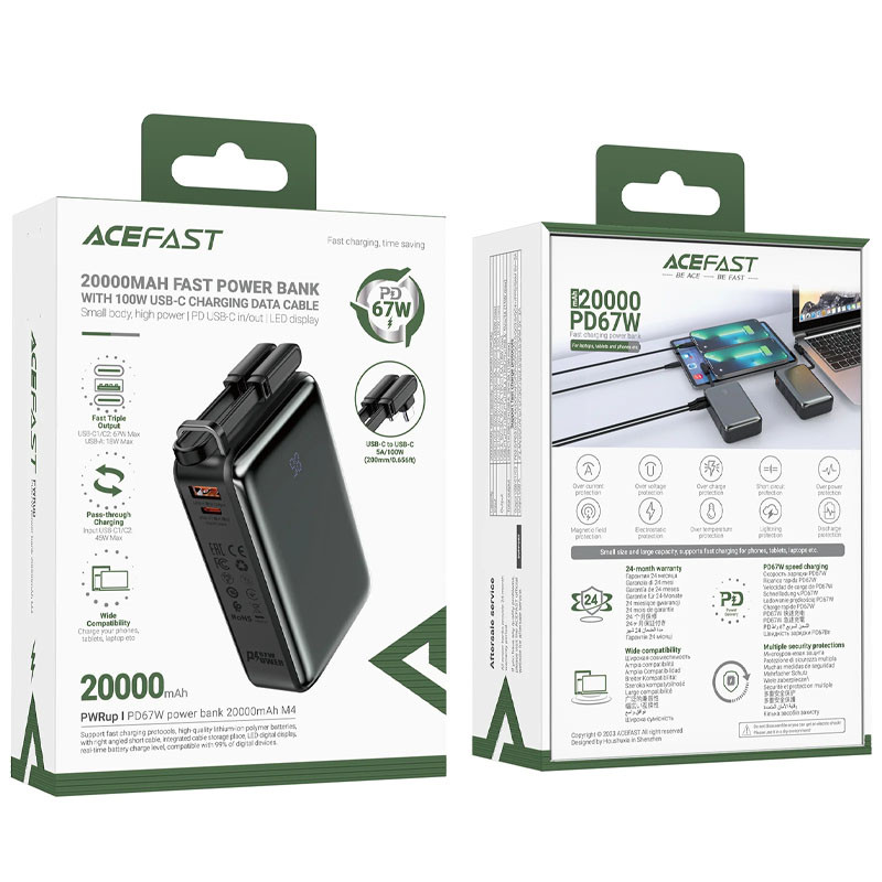 Замовити Портативний ЗП Power Bank Acefast M4 PD67W 20000 mAh (Black) на vchehle.ua