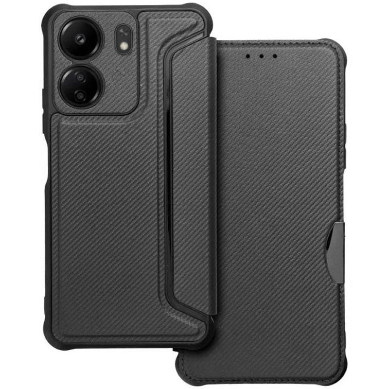 Фото Кожаный чехол книжка GETMAN Razor (PU) для Xiaomi Redmi 13C / Poco C65 (Carbon) в магазине vchehle.ua