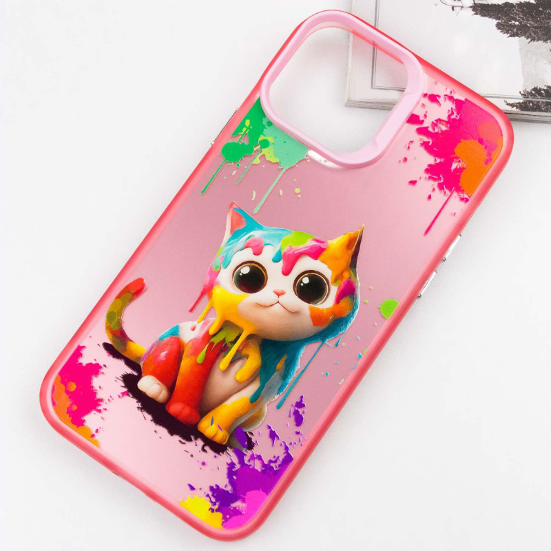 Фото TPU+PC чохол TakiTaki Graffiti magic glow на Apple iPhone 13 Pro (6.1") (Colorful cat / Pink) в маназині vchehle.ua