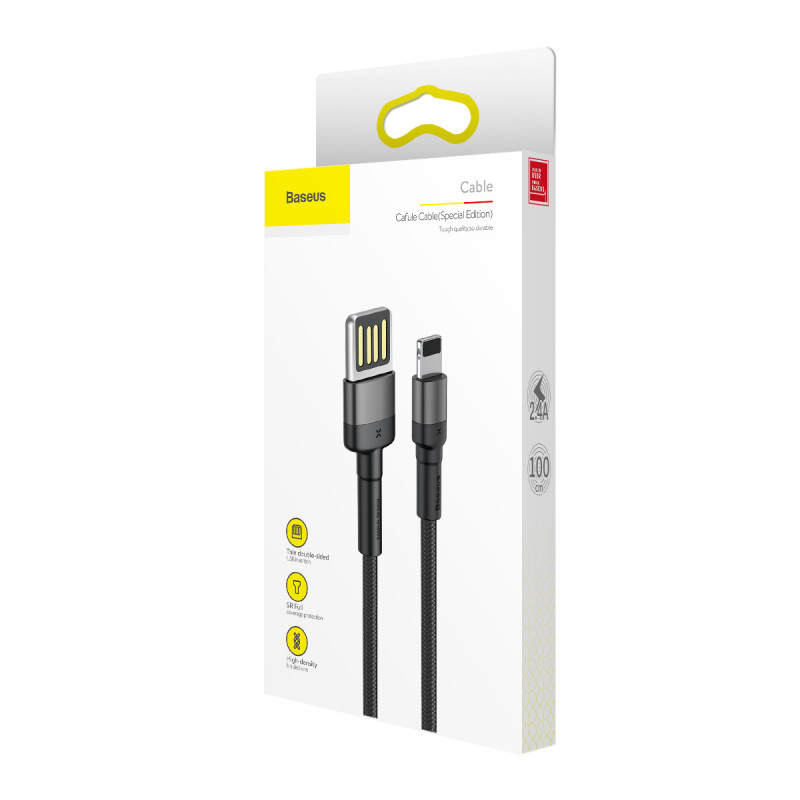 Купити Дата кабель Baseus Cafule Lightning Cable Special Edition 2.4A (1m) (CALKLF) (CALKLF-G) (Сірий) на vchehle.ua