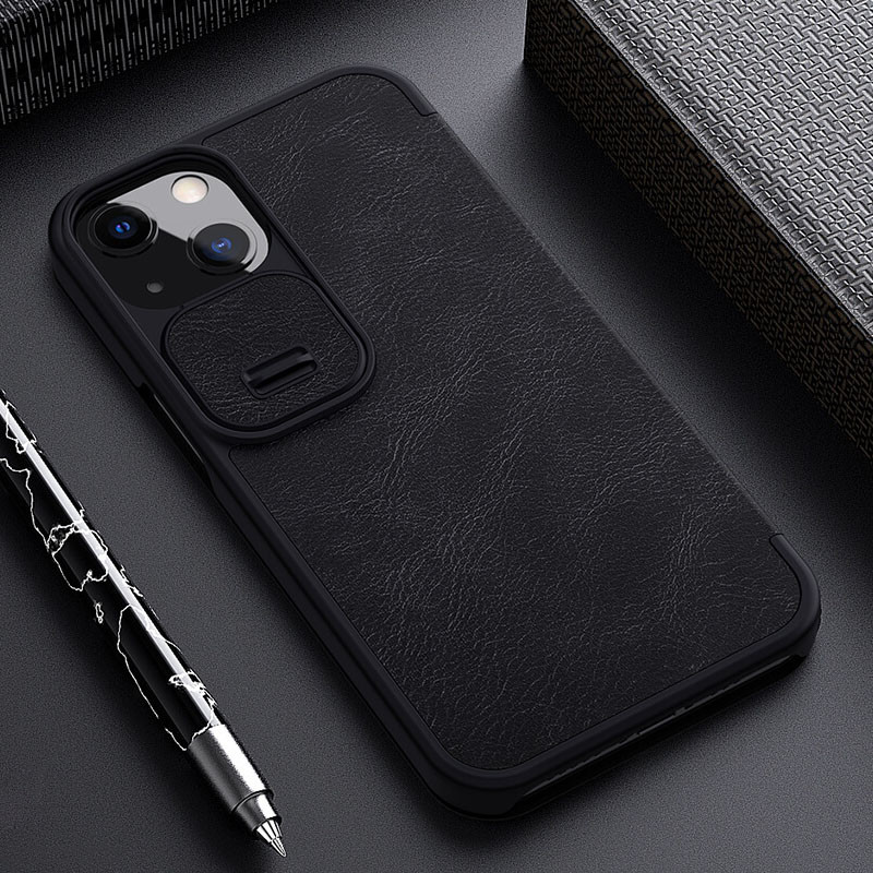 Кожаный чехол-книжка Nillkin Qin Pro Camshield для Apple iPhone 14 (6.1") (Черный) в магазине vchehle.ua