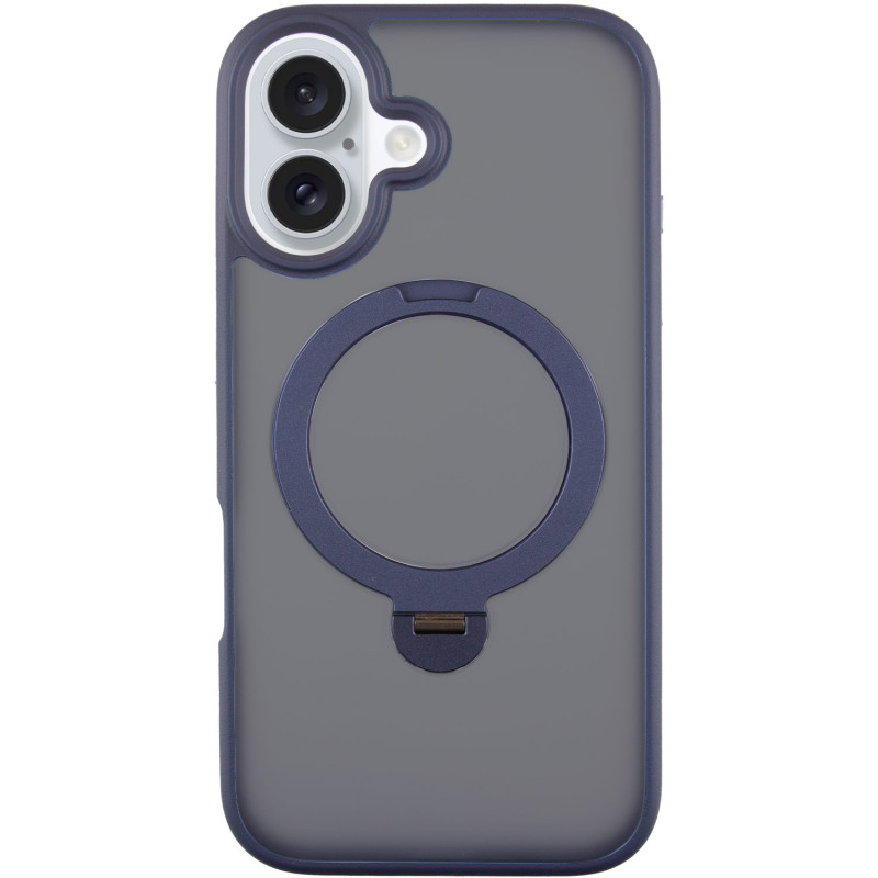 TPU+PC чехол Metal Buttons with Magnetic Safe Colorful HQ Ring для Apple iPhone 16 (6.1") (Dark Blue)