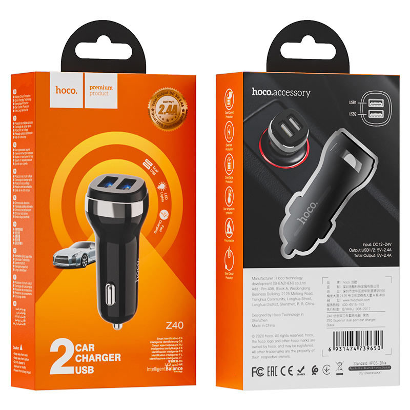 АЗУ Hoco Z40 Superior 2.4A (2USB-A) (Черный) в магазине vchehle.ua