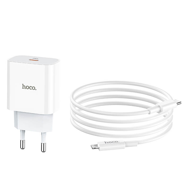 Фото СЗУ Hoco C76A Plus Speed source PD20W charger (EU) + Type-C to Lightning (White) в магазине vchehle.ua