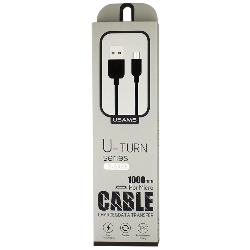 Дата кабель Usams US-SJ098 U-Turn Series USB to MicroUSB (1m) (Чорний) в магазині vchehle.ua