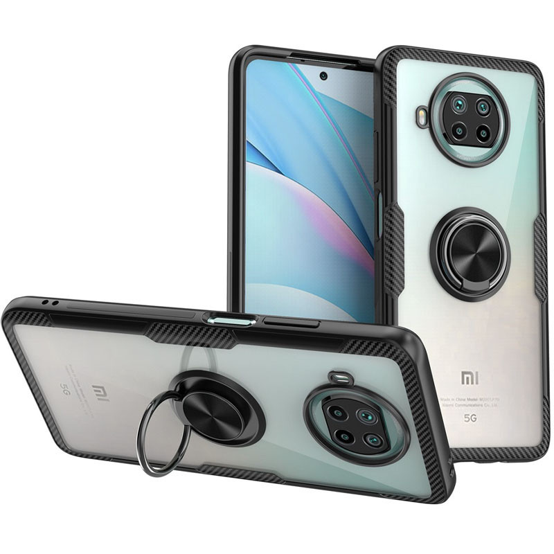 TPU+PC чехол Deen CrystalRing for Magnet (opp) для Xiaomi Mi 10T Lite / Redmi Note 9 Pro 5G (Бесцветный / Черный)