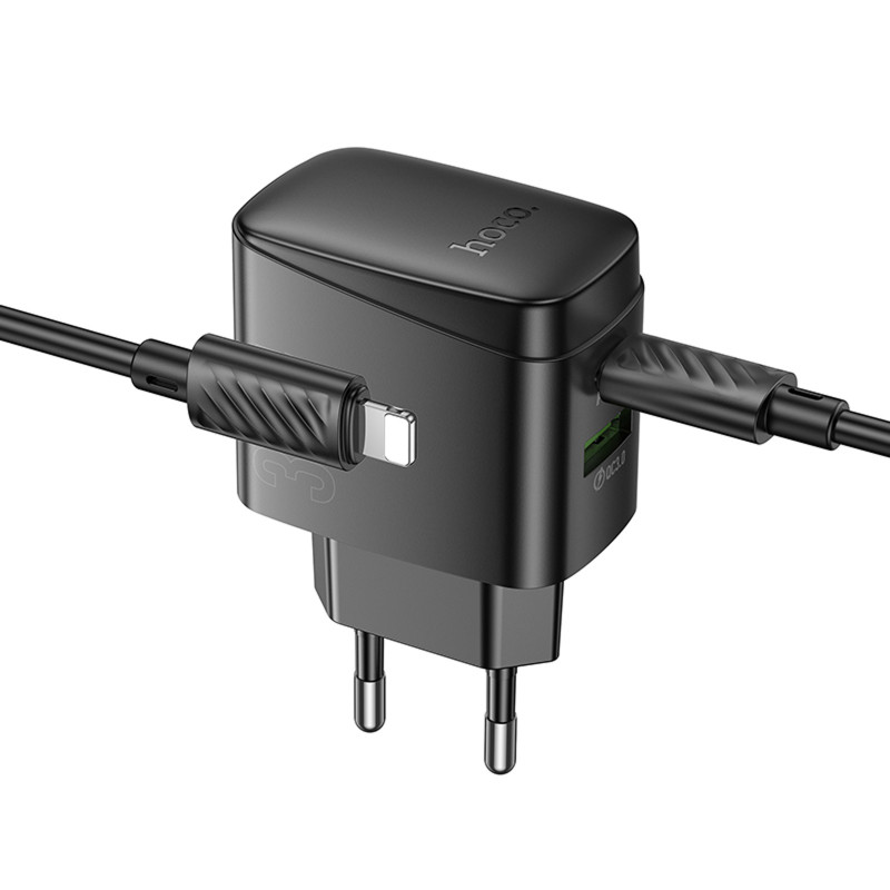 СЗУ Hoco CS61A Bright PD30W+QC3.0 (1USB-A/1C) + кабель Type-C to Lightning (Black) в магазине vchehle.ua