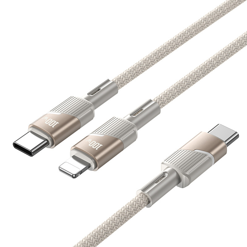 Фото Дата кабель Hoco U139 Type-C to Lightning/Type-C 100W (1.2m) (Gold) на vchehle.ua
