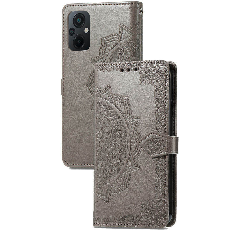 Кожаный чехол-книжка Art Case с визитницей для Xiaomi Poco M5 (Серый)