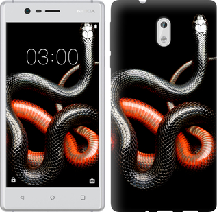 

Чохол Червоно-чорна змія на чорному тлі на Nokia 3 482310