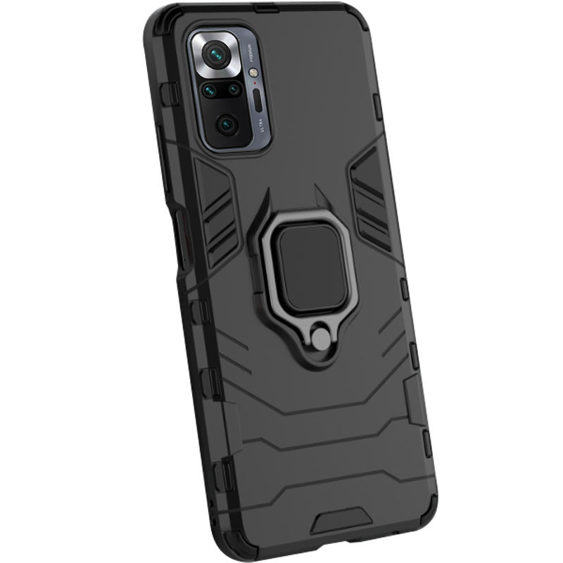 Ударопрочный чехол Transformer Ring for Magnet для Xiaomi Redmi Note 10 Pro / 10 Pro Max (Черный / Soul Black)