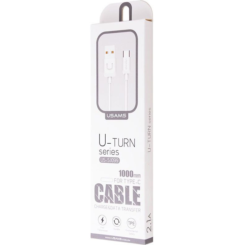 Фото Дата кабель USAMS US-SJ099 USB to Type-C (1m) (Білий) в маназині vchehle.ua