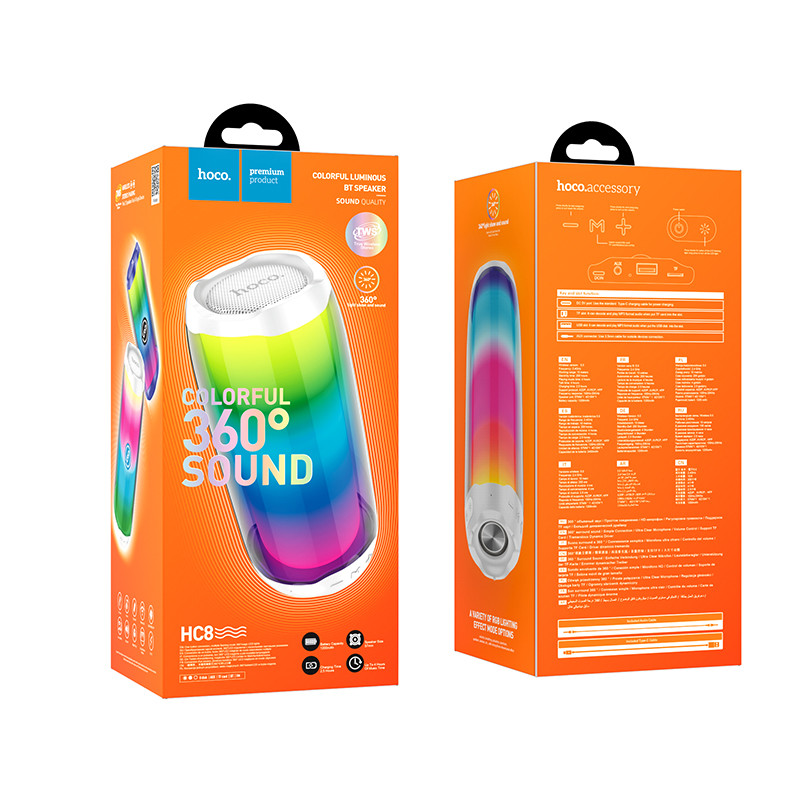 Фото Уценка Bluetooth Колонка Hoco HC8 Pulsating colorful (Время авт. работы 2,5 часа / Белый) на vchehle.ua