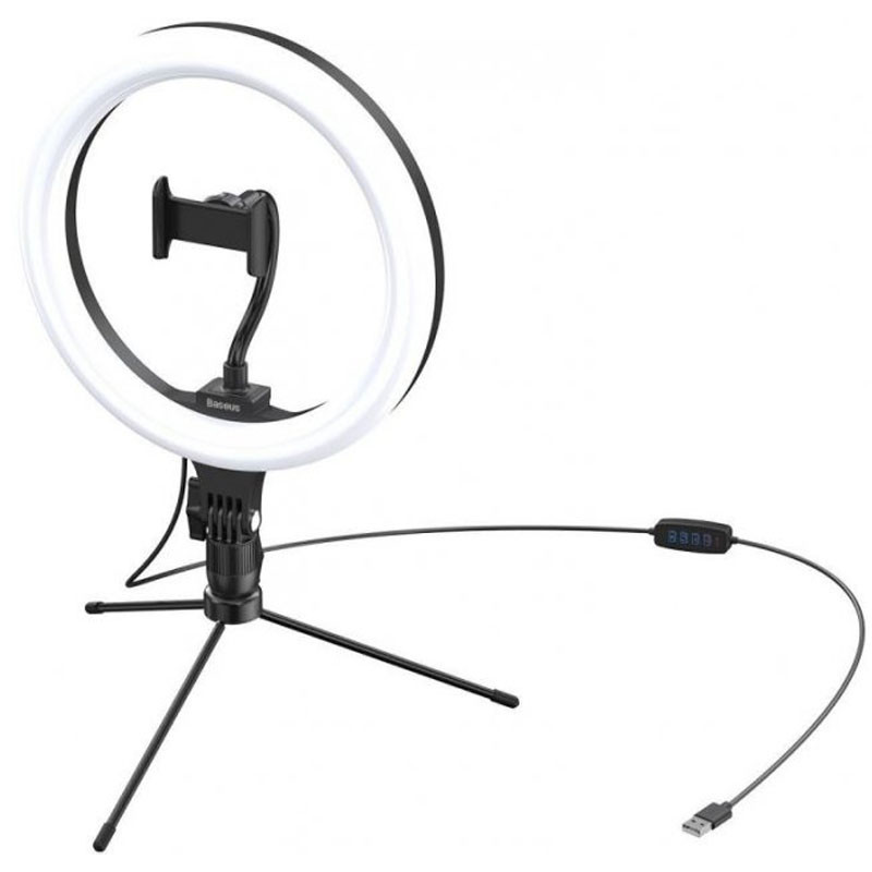 Фото Кольцевая светодиодная LED лампа Baseus Live Stream 10" с триподом (CRZB1-A01) (Черный) на vchehle.ua