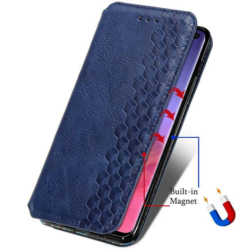 Кожаный чехол книжка GETMAN Cubic (PU) для Xiaomi Redmi Note 10 / Note 10s (Синий) в магазине vchehle.ua