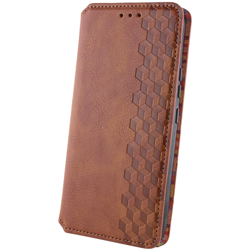 Замовити Шкіряний чохол-книжка GETMAN Cubic (PU) на Xiaomi Redmi Note 13 Pro 4G / Poco M6 Pro 4G (Коричневий) на vchehle.ua