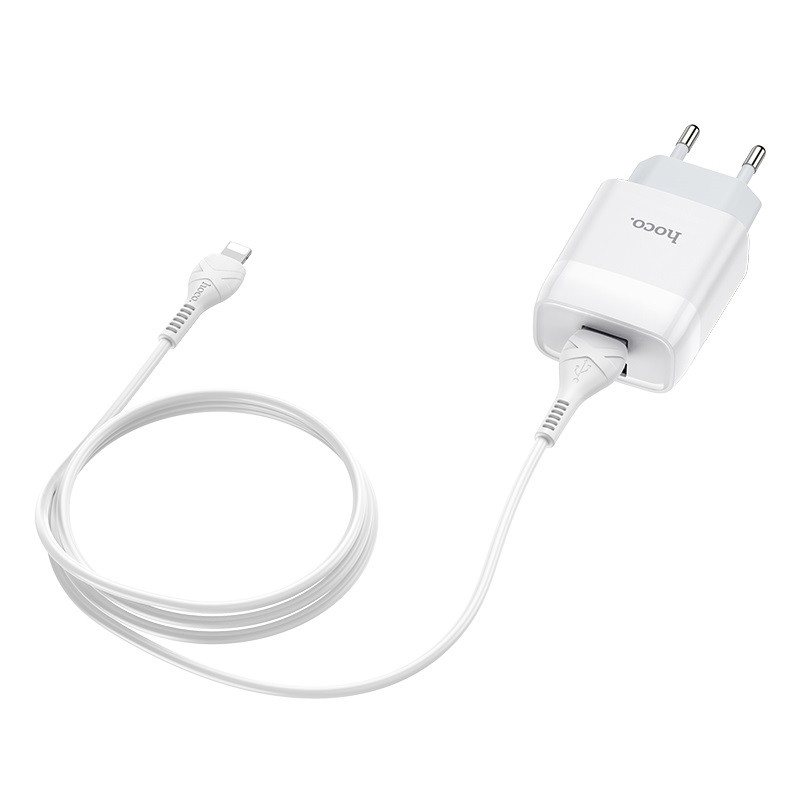 СЗУ Hoco C73A Glorious 2.4A (2USB-A) + кабель USB to Lightning (Белый) в магазине vchehle.ua