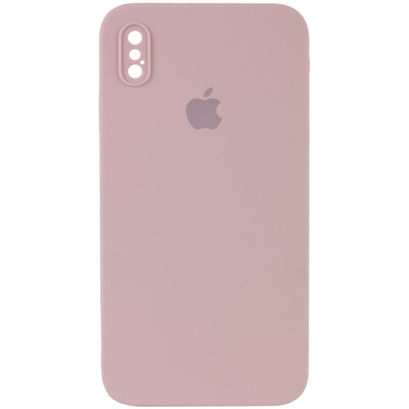 Чохол Silicone Case Square Full Camera Protective (AA) для Apple iPhone X / XS (5.8") (Рожевий / Pink Sand)