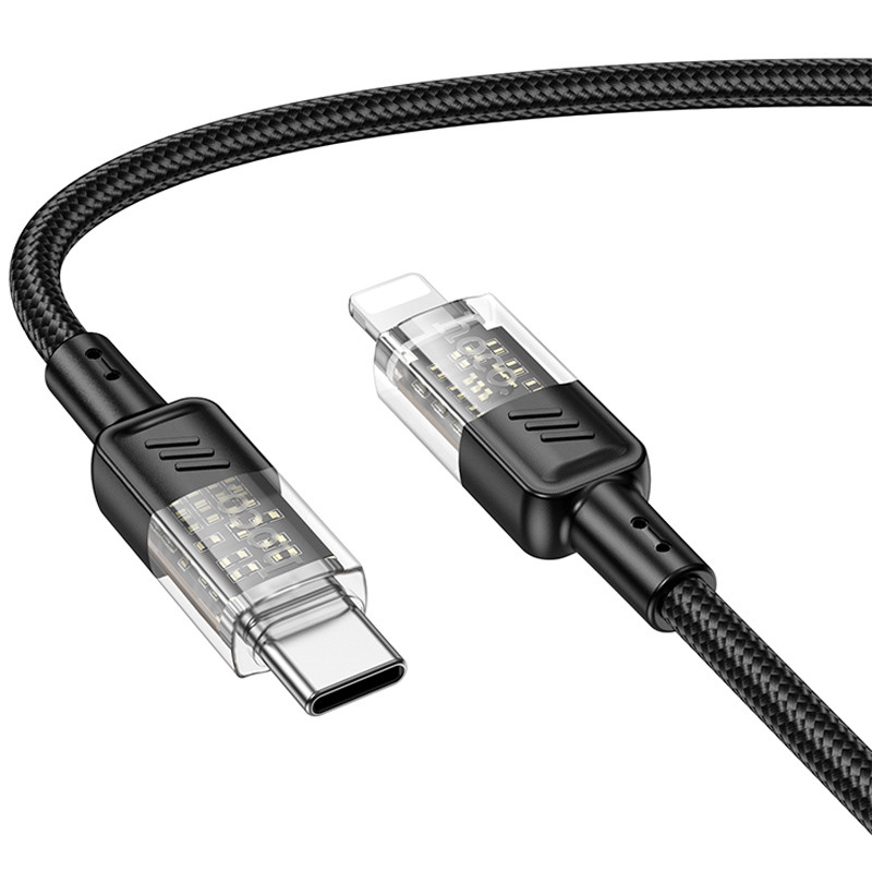 Фото Дата кабель Hoco U129 Spirit Transparent Type-C to Lightning 27W (1.2m) (Black) на vchehle.ua