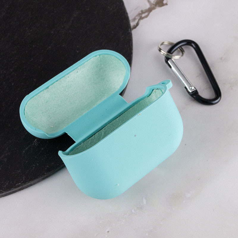 Фото Силиконовый футляр с микрофиброй для наушников Airpods Pro (Бирюзовый / Marine Green) в магазине vchehle.ua