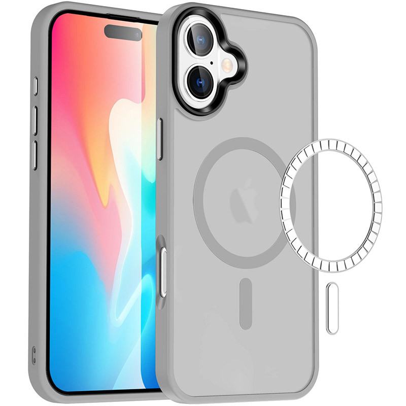 TPU+PC чехол Metal Buttons with  Magnetic Safe Colorful для Apple iPhone 16 Plus (6.7") (Серый)