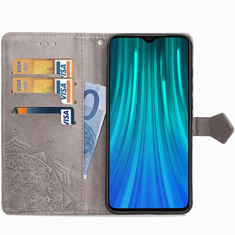 Фото Кожаный чехол (книжка) Art Case с визитницей для Xiaomi Redmi Note 8 Pro (Серый) на vchehle.ua