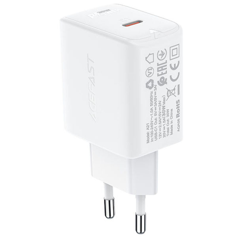 

СЗУ Acefast A21 30W GaN single USB-C (White) 1612649