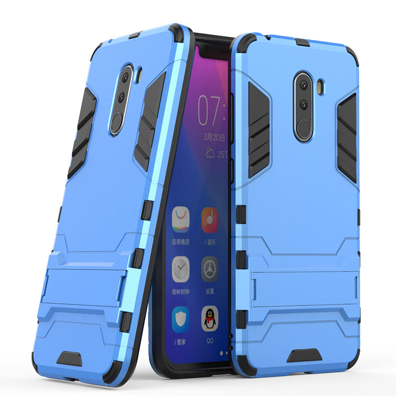 Ударопрочный чехол-подставка Transformer для Xiaomi Pocophone F1 с мощной защитой корпуса (Синий / Navy)