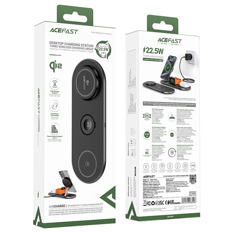 Фото БЗУ Acefast E19 Qi2 desktop 3-in-1 (Black) в магазине vchehle.ua