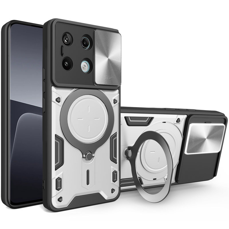 Ударопрочный чехол Bracket case with Magnetic для Xiaomi Poco X6 Pro (Silver)