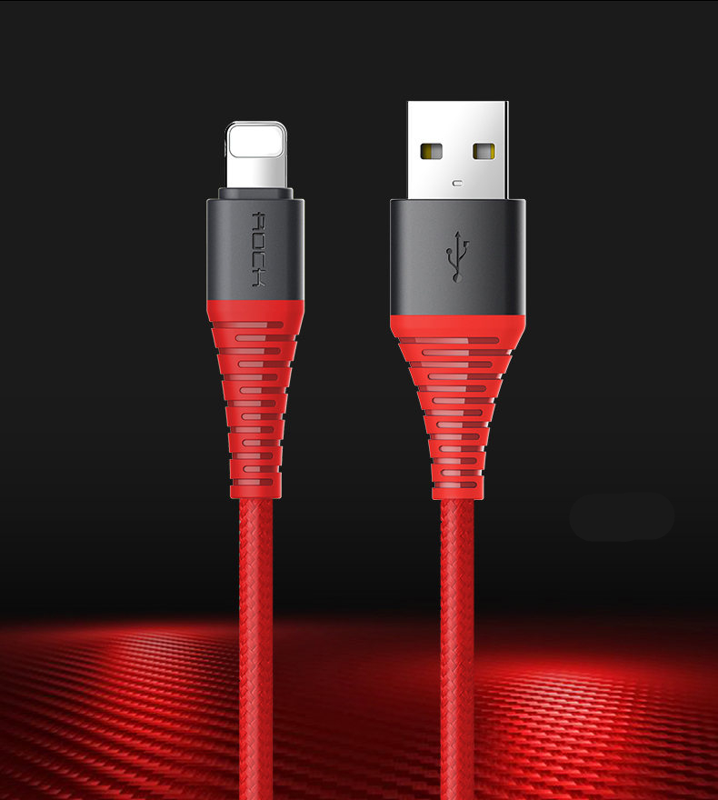 Кабель ROCK Hi-Tensile USB to Lightning (2.1A Charge & Sync round Cable) 120cm (Красный / Red)