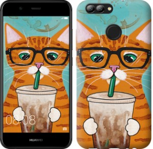 Чохол Зеленоокий кіт в окулярах на Huawei Nova 2