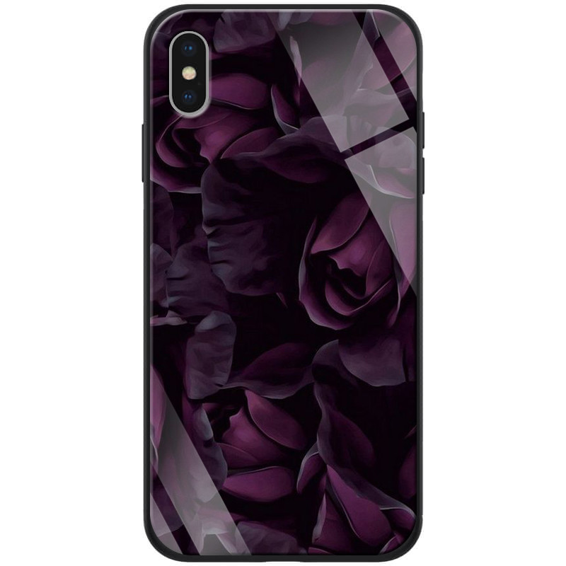 

TPU+Glass чехол ForFun для iPhone X (5.8") (Фиолетовый/Розы) 790128