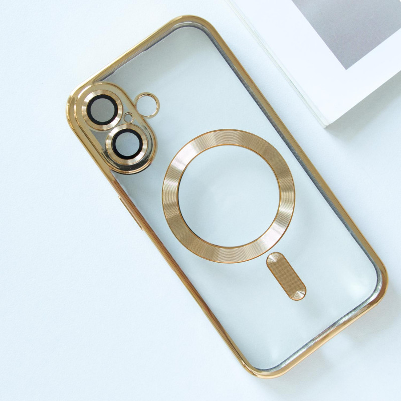 Фото TPU чехол Fibra Chrome with Magnetic safe для Apple iPhone 16 (6.1") (Gold) в магазине vchehle.ua