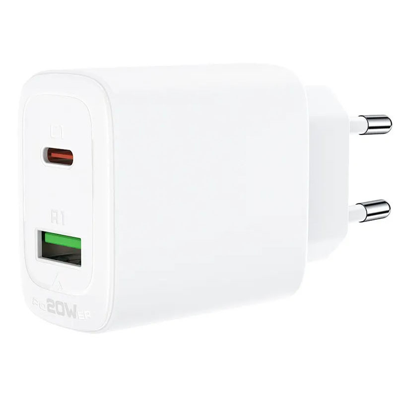 Фото СЗУ Acefast A25 PD20W (USB-C+USB-A) dual port (White) на vchehle.ua