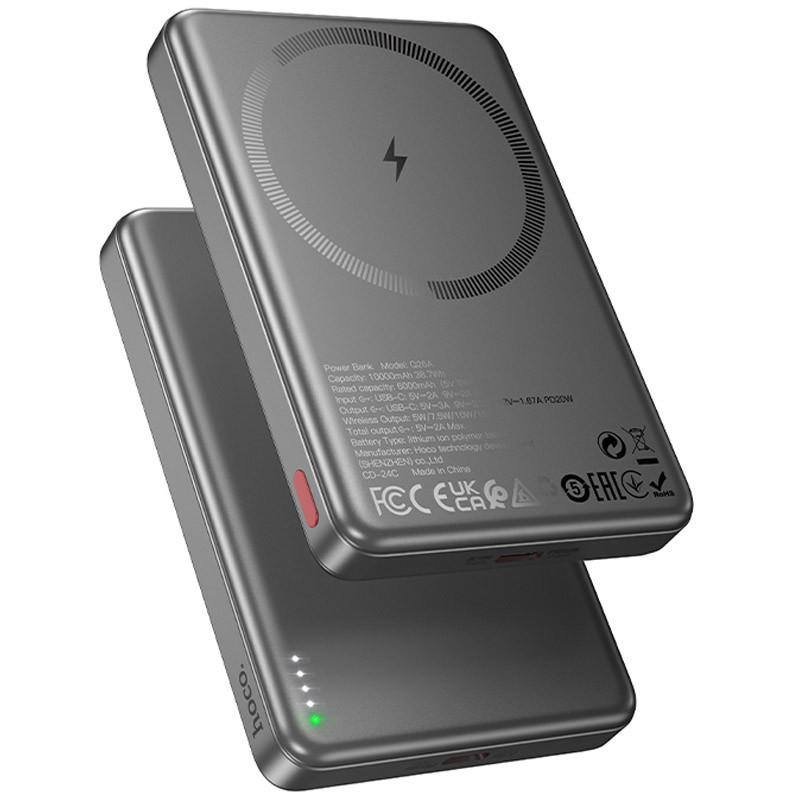 Портативное ЗУ Power Bank Hoco Q26A Joy PD20W с БЗУ 10000 mAh (Metal gray)