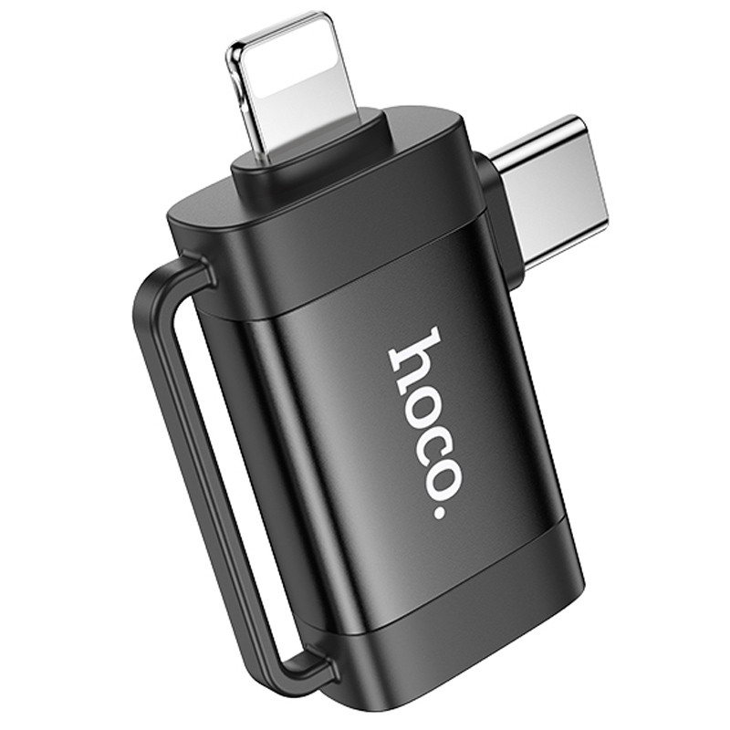 Переходник Hoco UA31F OTG 2in1 Lightning male/Type-C male to USB female (Black)