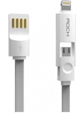 Кабель ROCK Lightning / MicroUSB Combo Flat 100cm (5V/2.1A) (Серый / Grey)