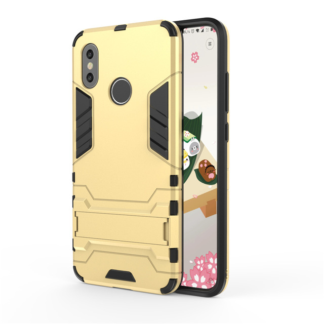 #Ударопрочный чехол-подставка Transformer для Xiaomi Redmi Note 6 Pro с мощной защитой корпуса (Золотой / Champagne Gold)