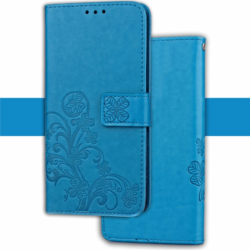 Кожаный чехол (книжка) Four-leaf Clover с визитницей для Samsung J500H Galaxy J5 (Синий)