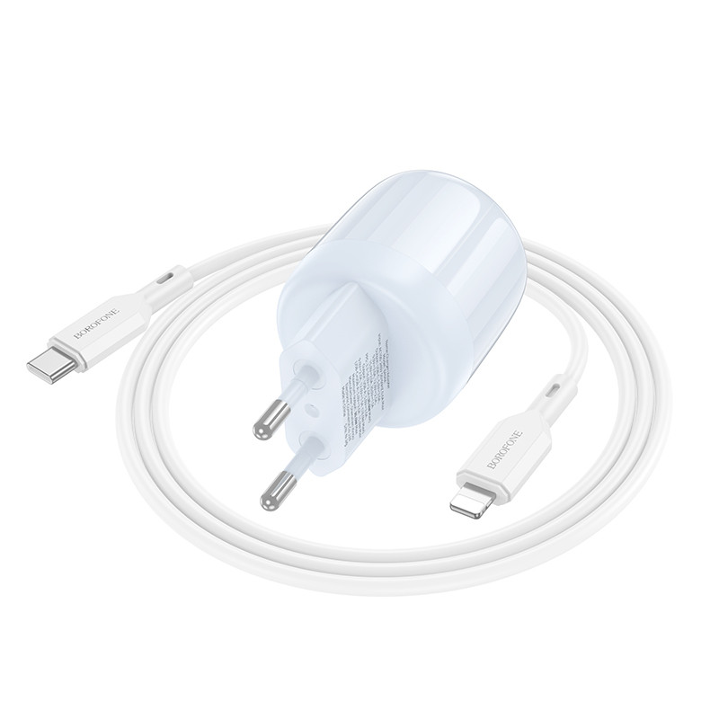 Фото СЗУ Borofone BA94A Lustrous PD30W+QC3.0 (1USB-A/1C) + кабель Type-C to Lightning (Blue) на vchehle.ua